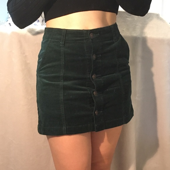 Forever 21 Button Up Corduroy Skirt Forest Green - Picture 2 of 14